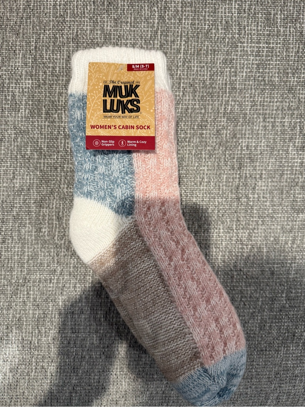 Muk Luks Women's Two-Tone Cozy Cabin Socks - White, Blue, Pink, Tan